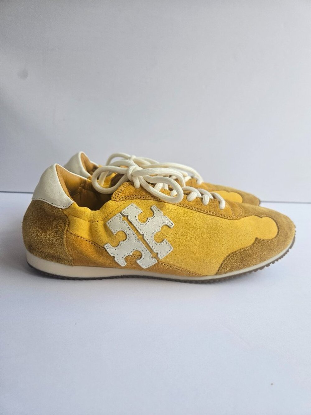 Tory Burch Tory Sneaker Goldfinch Golden Rod Suede Leather Sneakers Sz 7 NWT Box